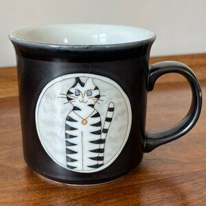 Vintage Otagiri Cat Mug Black Tabby w/ Necklace Eyes Closed Japan Coffee Cup